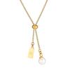 18K Gold-Plated Pearl Necklace with Adjustable Drawstring - Titanium Steel Clavicle Chain for Women
