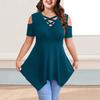 V-Neck Off-Shoulder Short-Sleeve Crossover Strap Women's T-Shirt