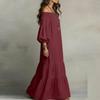 Womens Off Shoulder Maxi Dress Puff Sleeve Loose Fit Tiered Dresses Lightweight Boho Casual Dress