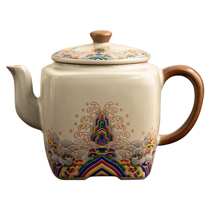 Ru Kiln Square Pot Can Be Raised Open Ceramic Office Light Luxury Handmade Tea Brewer Kung Fu Tea Set High-end Single Teapot