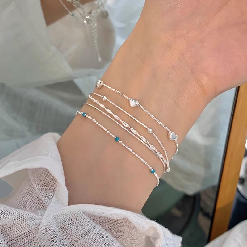 Sweet Layered Heart Bracelet, Women's S925 Silver Plated Fashion Bangle - Simple, Exquisite Trendy Jewelry