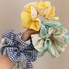 Vintage Stoff Karo Floral Scrunchie Für Frauen Französisch Großes Pferdeschwanz Seil Haargummi Elastisches Haarband Stirnband Haarschmuck