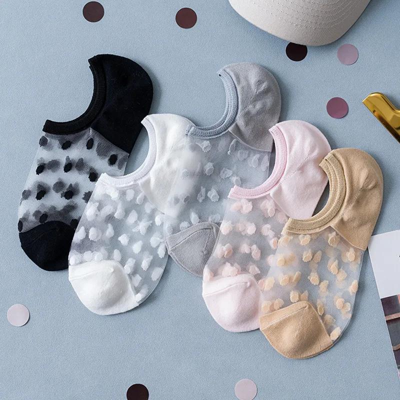 Summer Woman Silk Socks Ankle Lace Ultra-thin Girl Transparent Glass Fiber Fashion Dot Socks Harajuku Cute Style New