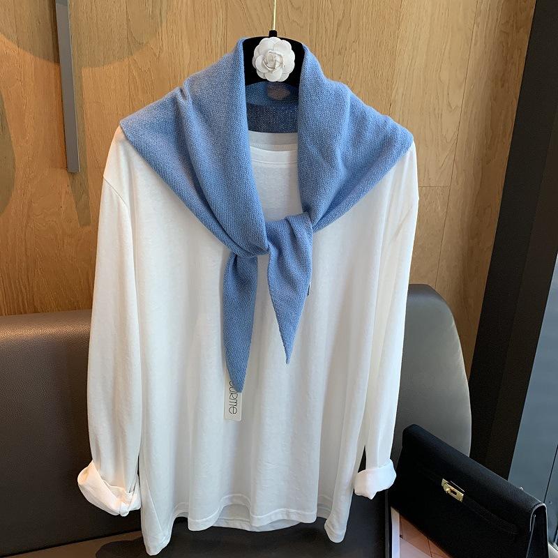 100% Wool Korean Style Winter Fashion Warm Knitted Triangular Hijab Scarf Women Headscarf Shawl Multi-functional Neckerchief