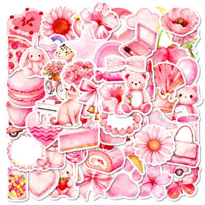 56 Watercolor Pink Cartoon Graffiti Stickers Girl Heart Account Notebook Decorative Material Stickers