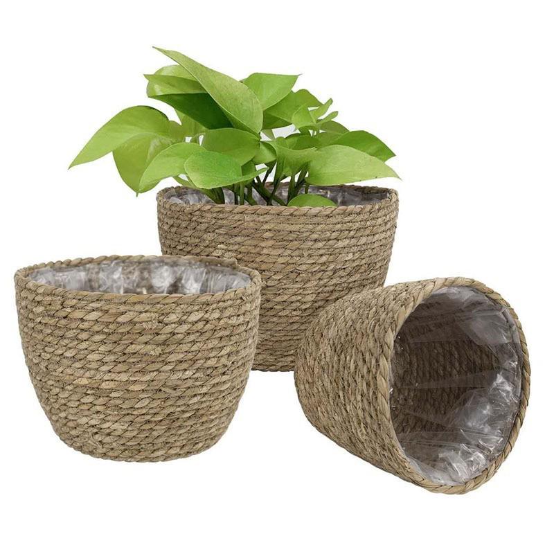 Creative Straw Woven Flower Basket for Green Plants - Living Room or Balcony Decoration