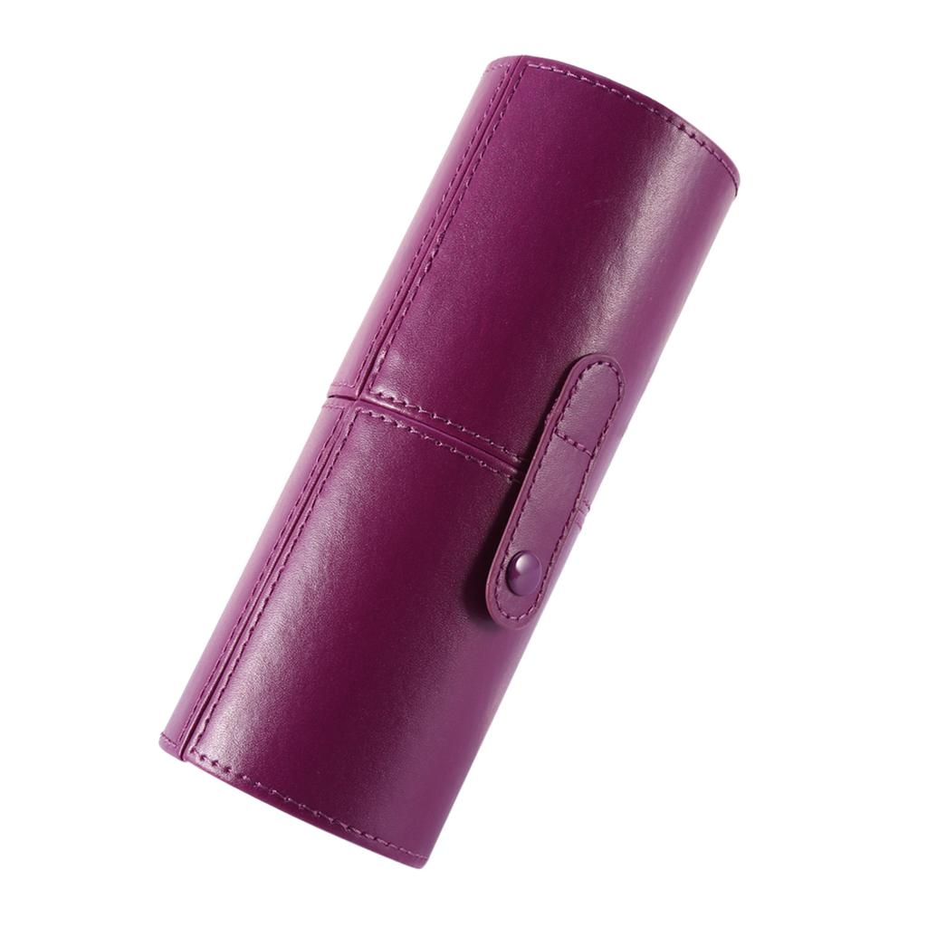 Empty Portable Travel Makeup Brushes Round Pen Holder PU Leather Cosmetic Case (Purple)
