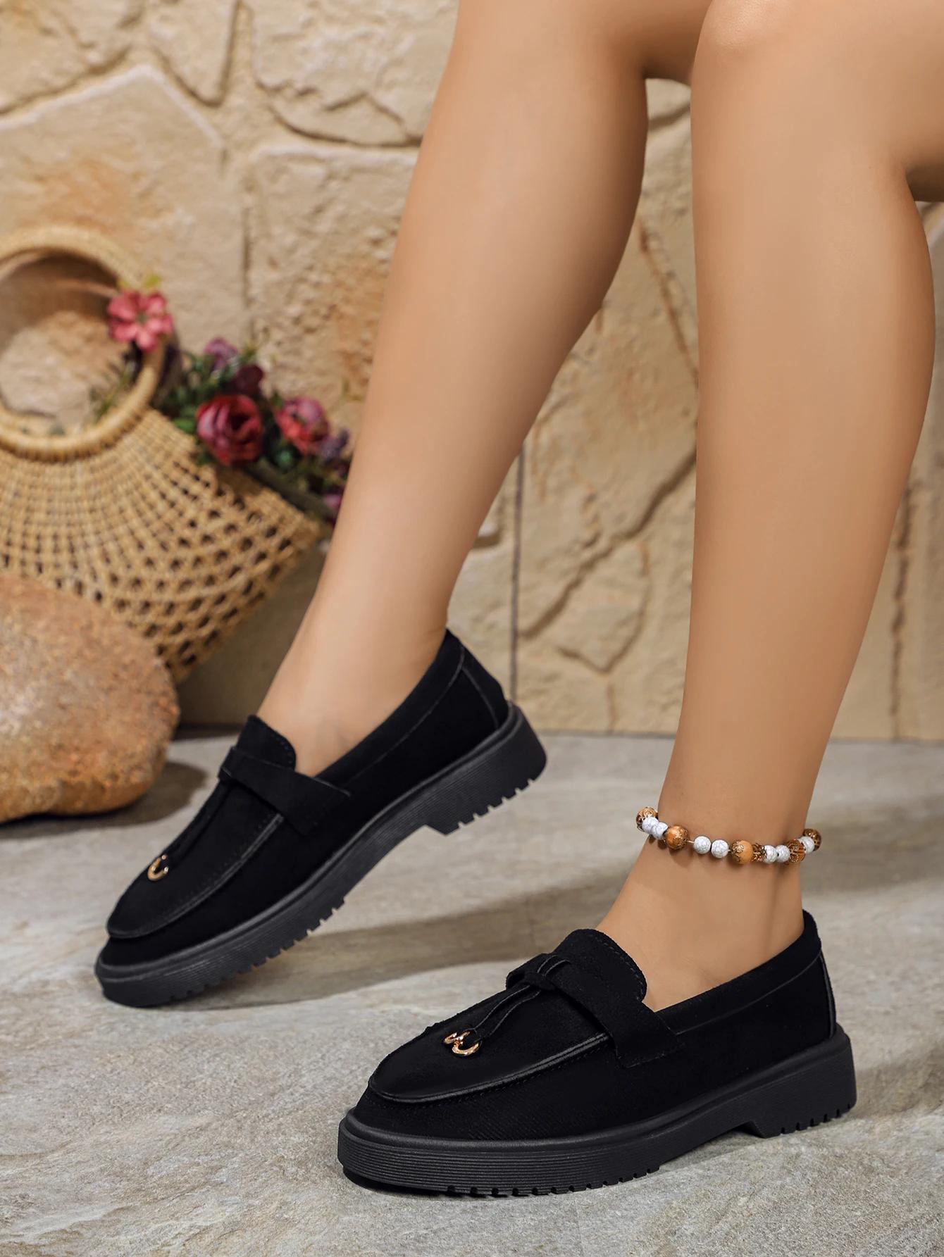 

Fashion New Women s Loafers Low Heel Round Toe Women s Flat Shoes Large Size Thick Sole Spring and Autumn Casual Shoes Shallow Mouth 42 чёрный
