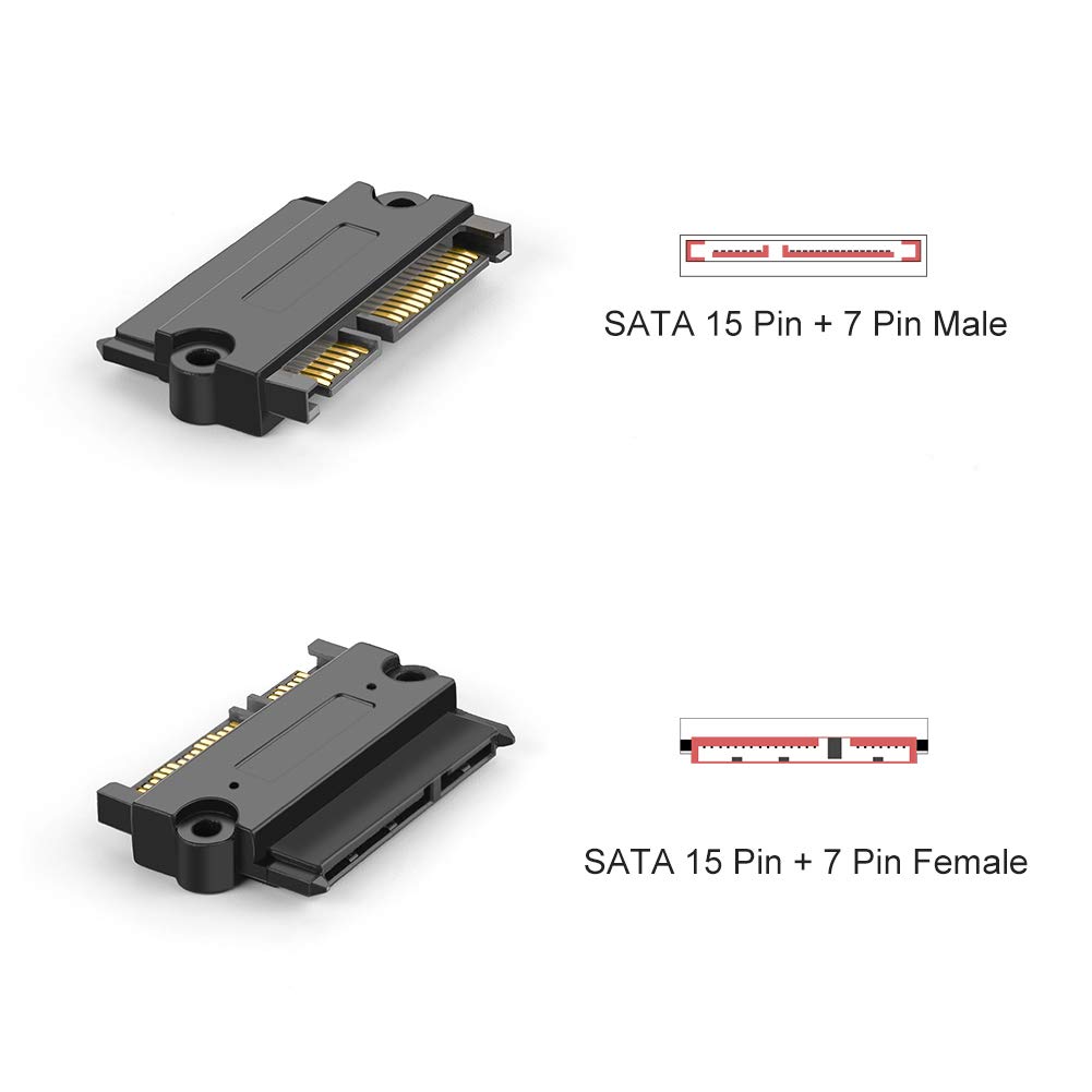 CableCreation SATA to SATA HDD Adapter, 22 Pin (7+15) Male to 22 pin Female Extender for 2.5” HDD,Slim Sata Converter Adapter, Black