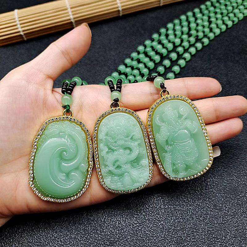 Fish Rose Necklace Imitation Jade Ruyi Pixiu Pendant Women's Guanyin Buddha Pendant