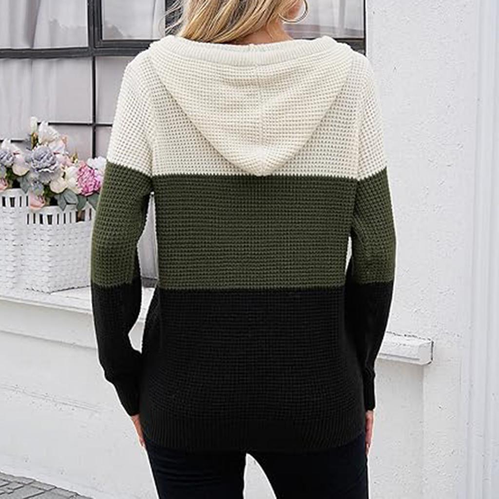 Women's Fashion Knitted Hooded Color,Blocked Headgear Top