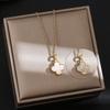 Elegant Gold-Plated Chinese-Style Four-Leaf Clover Necklace with Imitation Hetian Jade Pendant for Women