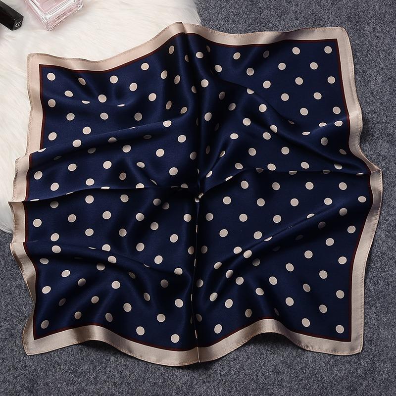 

Meier Korean style polka dot four-color printed silk scarf - women s autumn silk 53cm small square scarf 53*53CM темно-синий