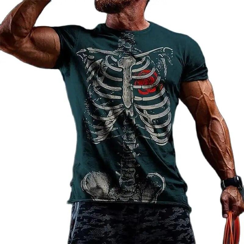 

Летняя мода в стиле хип-хоп, забавные футболки с рисунком скелета, трендовые индивидуальные мужские повседневные футболки с короткими рукавами и принтом черепа с круглым вырезом