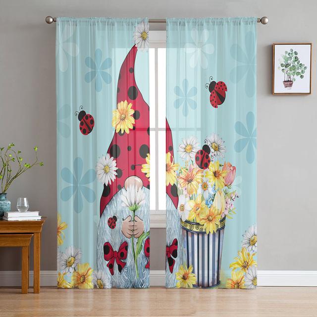 Cartoon Ladybug Curtain Funny Animal Translucent Voile Curtains Bedroom Living Room Balcony Decor Tulle With Sheer Polyester Perfect For