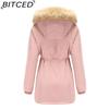 BITCED Autumn/Winter Women's Thickened Shearling-Lined Cotton Coat Loose-Fit Cotton Jacket with Detachable Hood and Fleece Lining