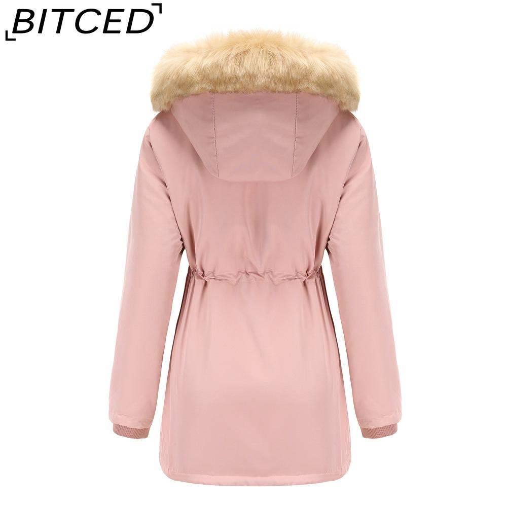 BITCED Autumn/Winter Women's Thickened Shearling-Lined Cotton Coat Loose-Fit Cotton Jacket with Detachable Hood and Fleece Lining