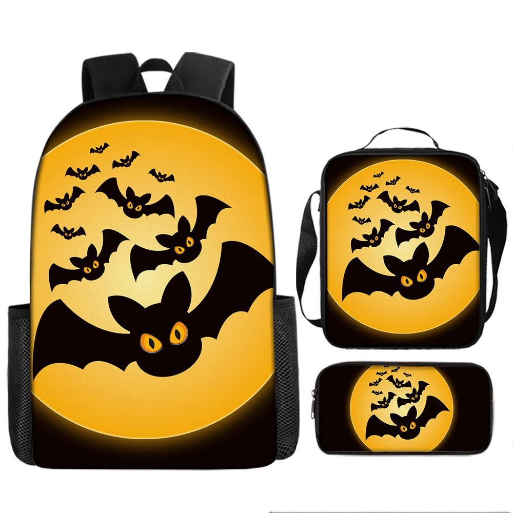Halloween Backpack Pumpkin Ghost 3-Piece Set Schoolbag Kids Shoulder Bag Cute Bookbag for Boys Girls