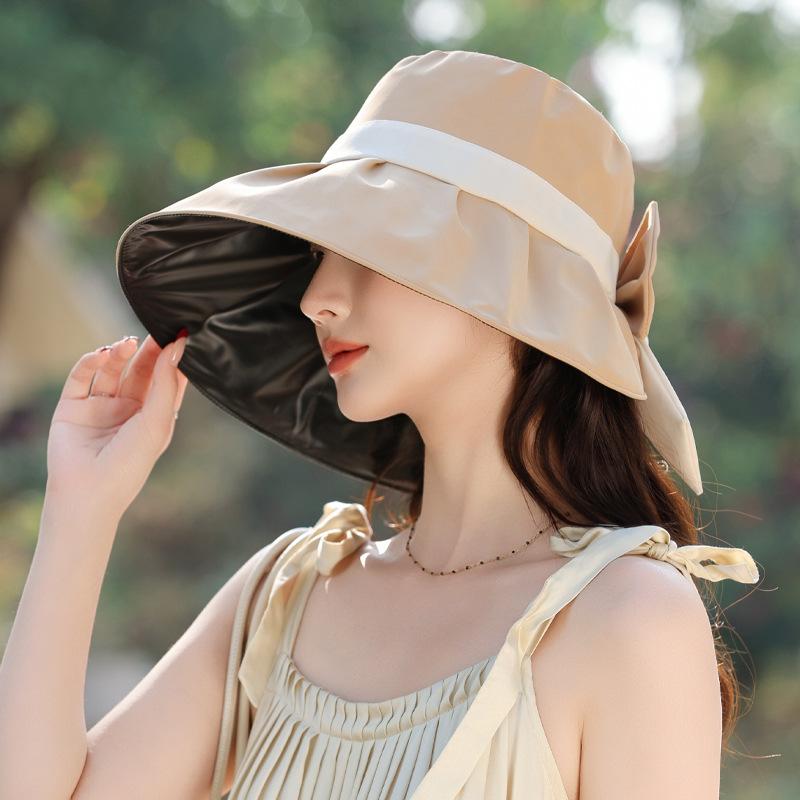 

Spring and summer new hat women s UV protection sun hat summer bow bucket hat sun protection sun hat Average size