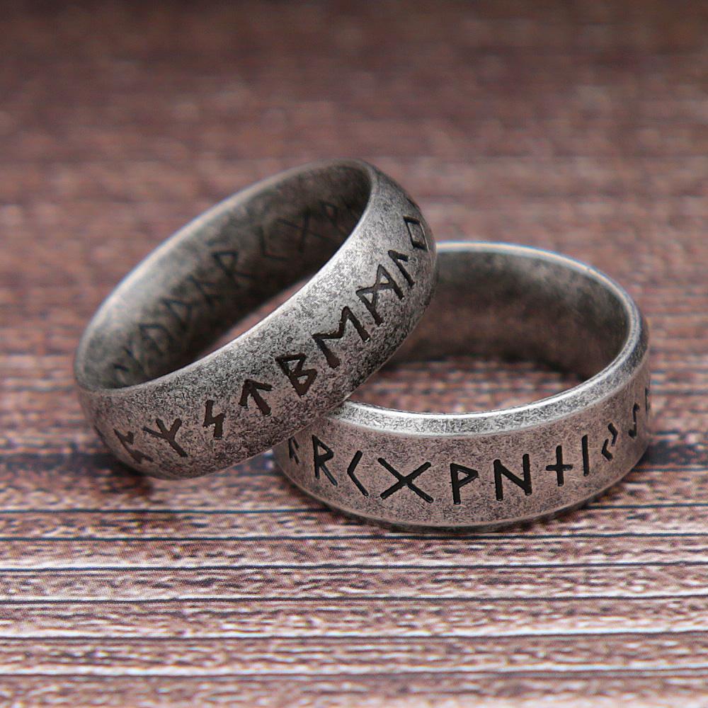 Fashion Retro Rune Ring for Men Women 316L Stainless Steel Odin Letter Rings Couple Simple Amulet Jewelry Gifts