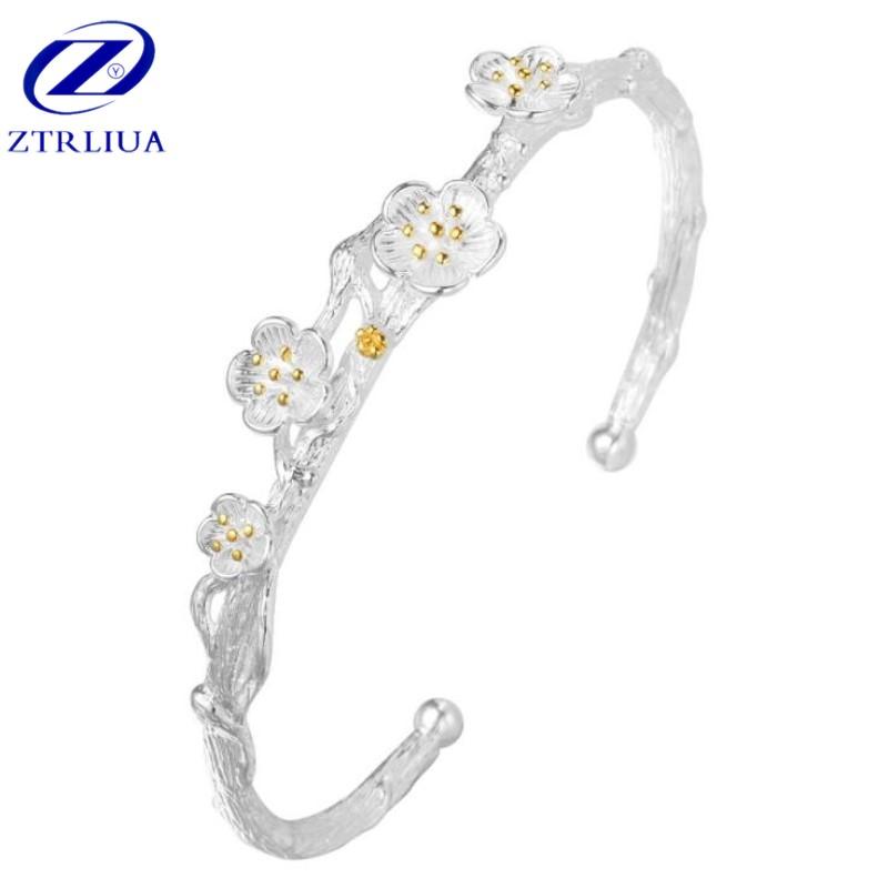 Creative Fashion 925 Sterling Silver Jewelry Exquisite Cherry Flower Blossom Branches Allergy Opening Bracelets   SL014