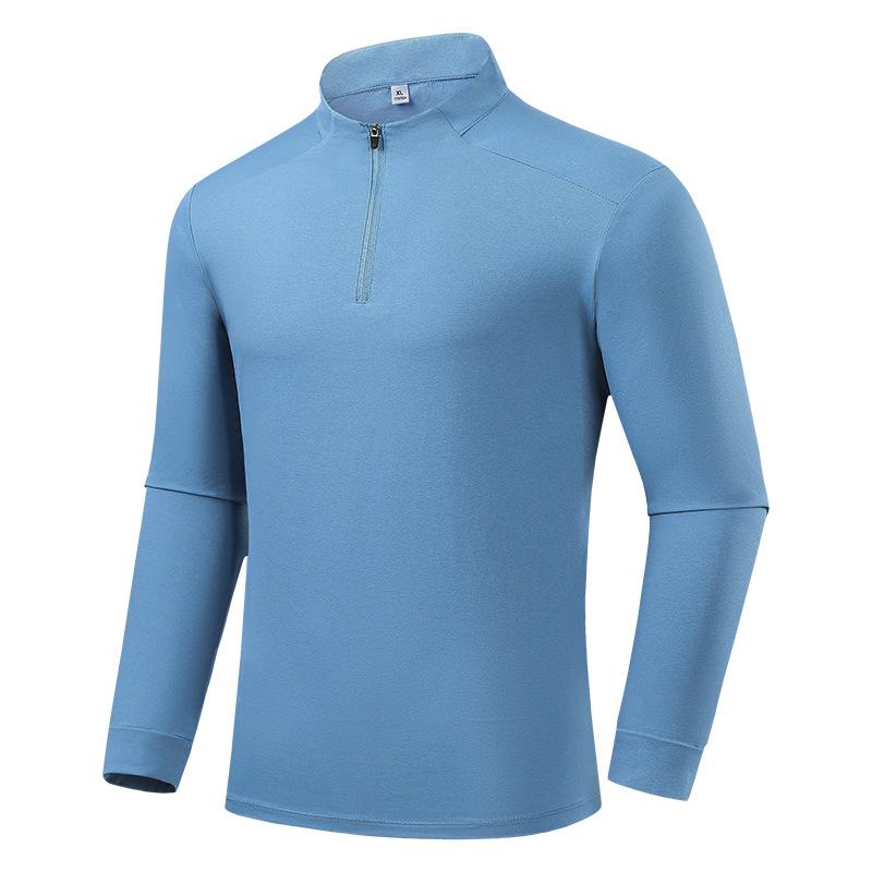 

Спортивная футболка с длинными рукавами для бега, быстросохнущая, для мужчин, весна и лето, спортивная одежда с застежкой-молнией на половину длины для фитнес-тренировок, с длинными рукавами 6XL джинсовый синий