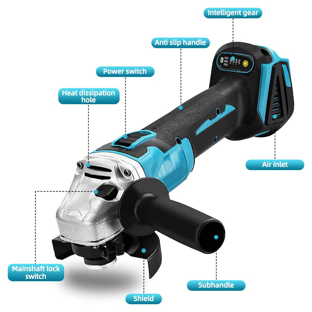 21V 125mm Brushless Electric Angle Grinder Woodworking Cutting Polishing Machine Cordless High Power Tool for Makita 18V Battery