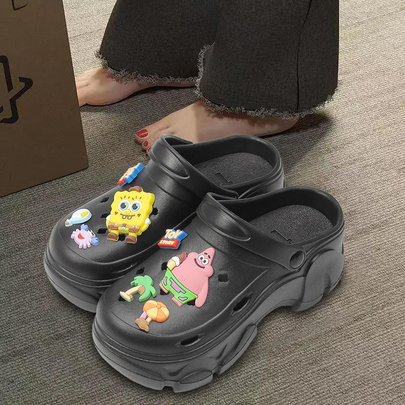 Cartoon Clog Shoes for Women Summer Height-Increasing Thick-Soled Cushioned Non-Slip Odor-Free Sandals Korean Style Closed-Toe Beach Slippers
