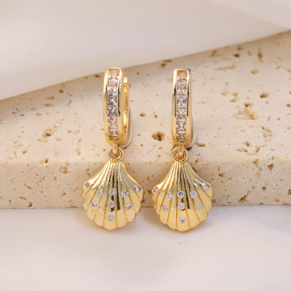 

1 Pair Simple Shell Dangle Earrings for Women Zirconia Earring Jewelry Wedding Party Accessories золотой
