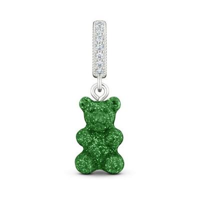 [CRYSTAL HAZE]BEAR-GREEN HAZE-PAVE CONNECTOR Silver Charm