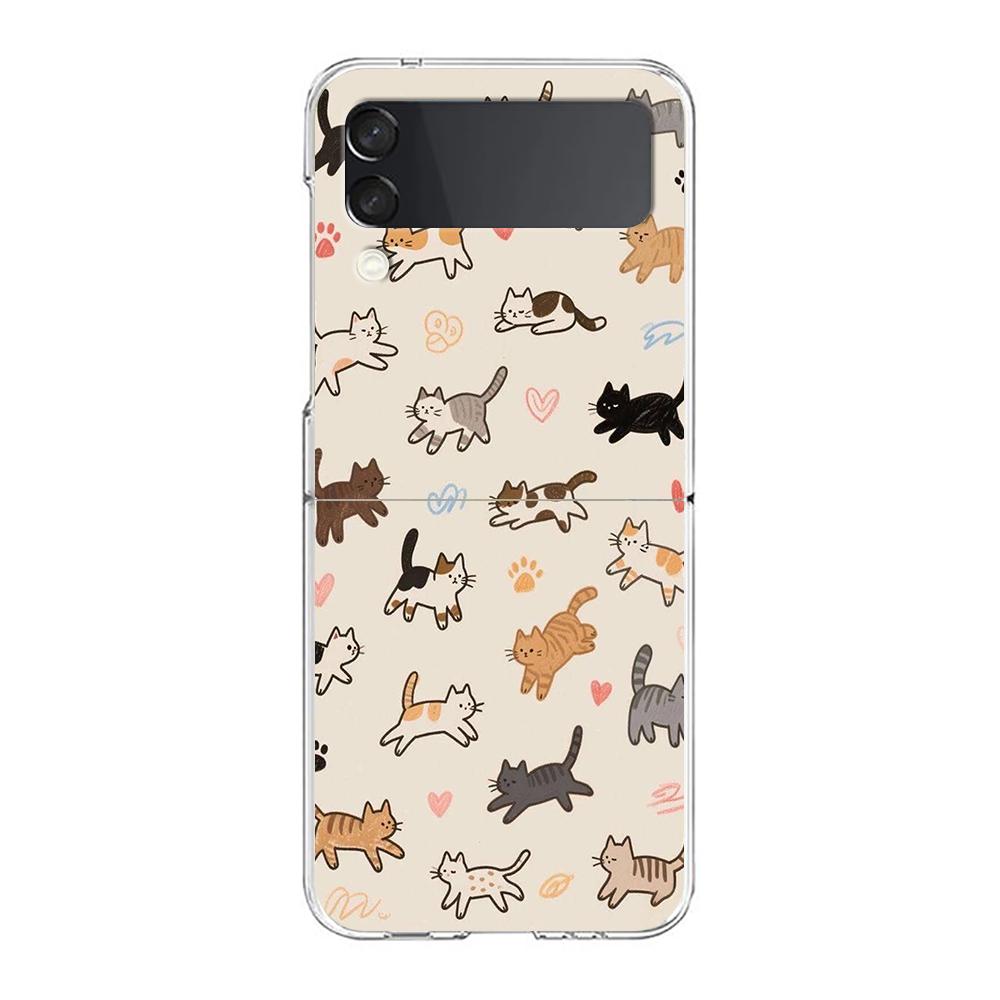 Transparent Phone Case For Samsung Galaxy Z Flip 3 4 5 6 7 Hard Folding PC Z Flip3 Flip4 Cover Protector Cat Fishing