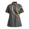 Women's Short Sleeved Printed V-neck Buttonable Side Slit Top T-shirt