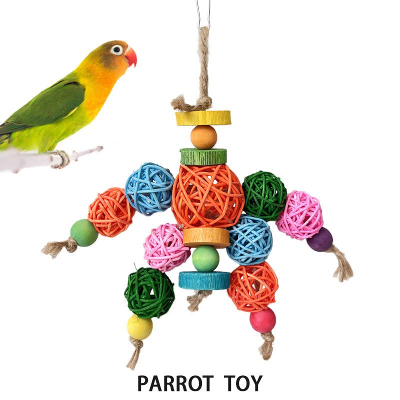 Rattan Ball Bird Toy Grab BiteToy Stand Grinding Teeth Hanging Chew Toys for Pet Bird Parrot Cage Decor Hangable Chewing Toy