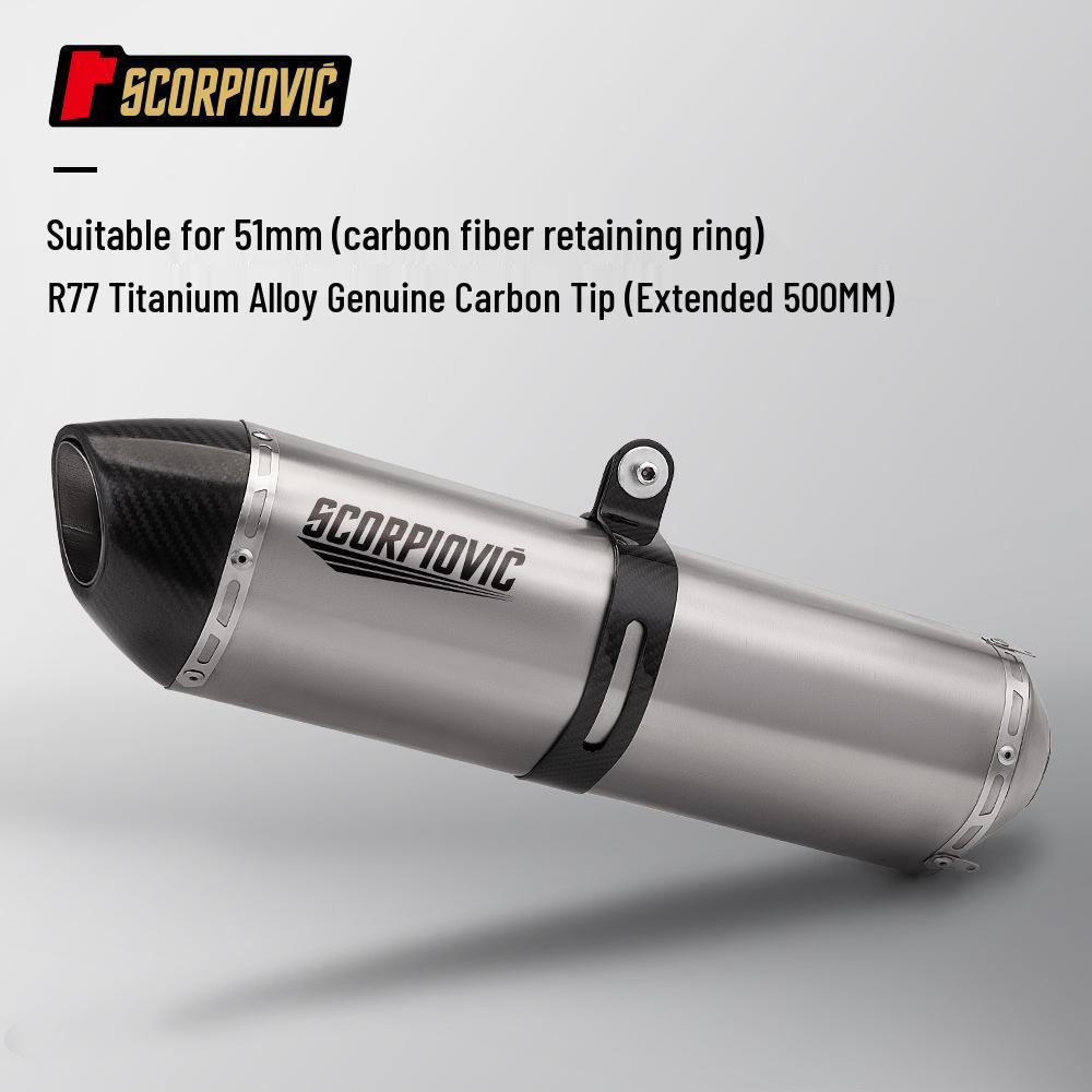 The R77 exhaust pipe fits motorcycles like the G310RR, NINJA400, S1000RR, R1, RSV4, and Z1000.