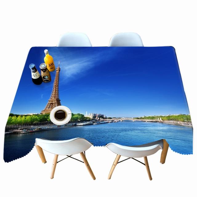 Historical Buildings Pattern Tablecloth Blue Sky Thicken Cotton Rectangular Round Table Cloth For Wedding Picnic Party