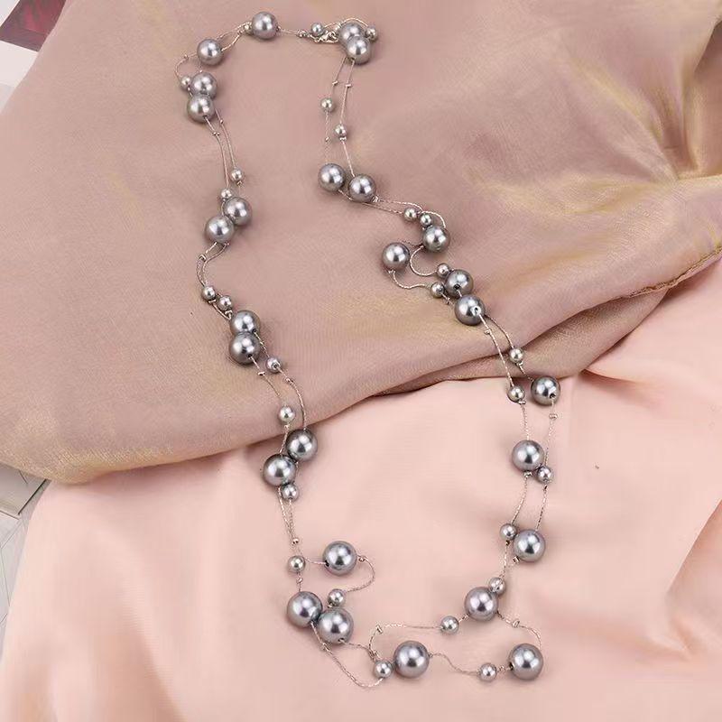 French Pearl Layered Sweater Chain: Women's High-End Starry Necklace for Chic Style
