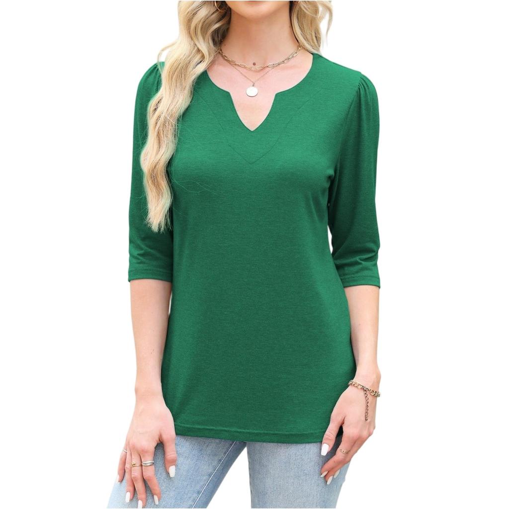 Women's Fashion 7-inch Sleeve Pullover Solid Color Top