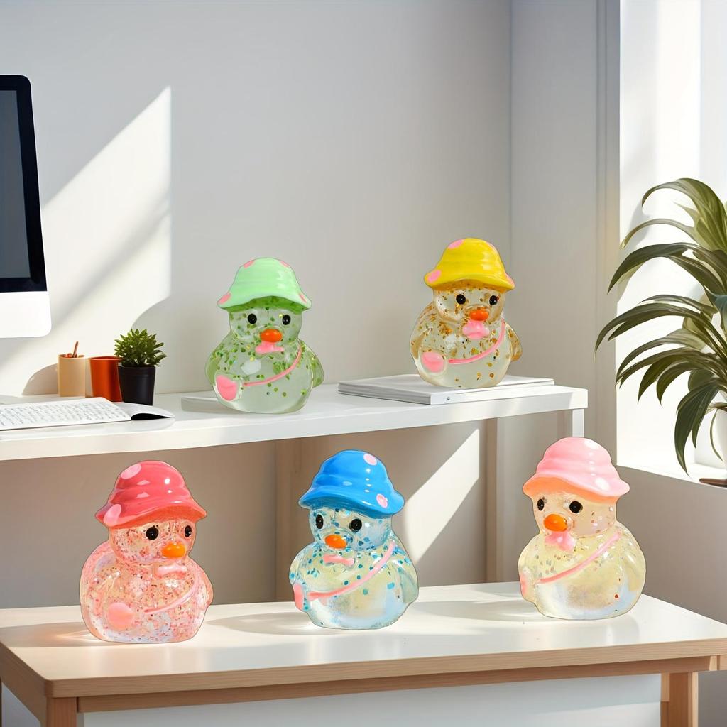 20 Glow-in-the-Dark Duck Decorative Statues - Resin Fan-shaped Edge Miniature Statues, Soft Colors, Unique Home and Holiday Deco