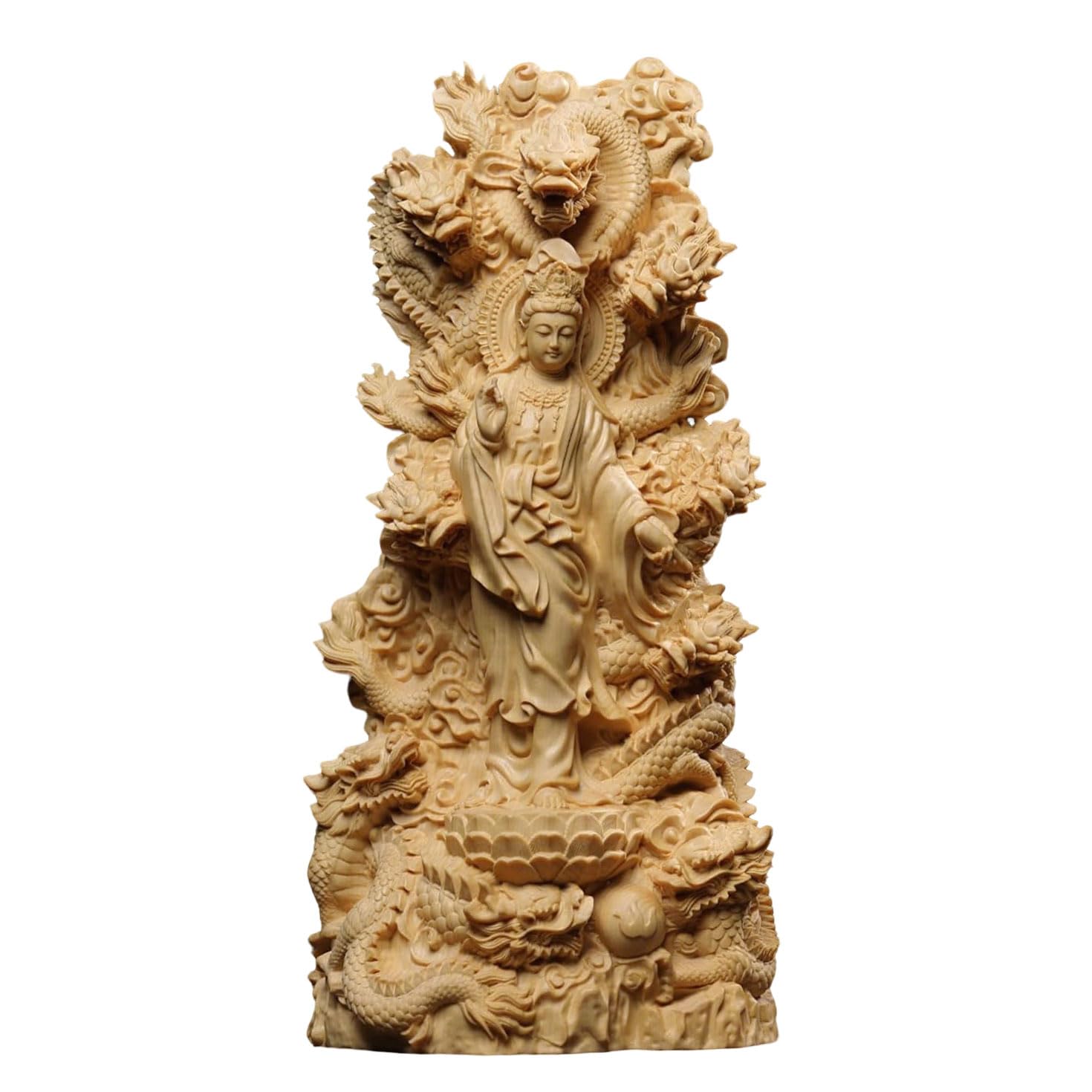 

Статуэтка Будды Бога Дракона [Каннон Бодхисаттва из Коулуна] Статуэтка Каннон, Удача и Процветание, Комната Буддийского Алтаря, Резьба по дереву Хинки (Высота 12 см)