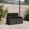 2-seater Garden Sofa with Cushions In Black Poly Rattan 42006721