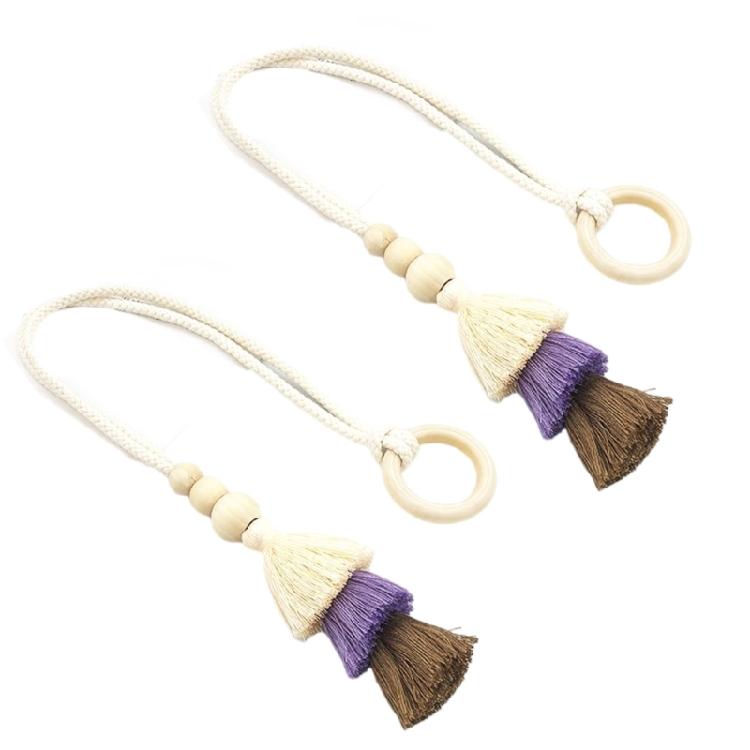 2 Pack Cotton Rope Curtain Holdbacks Ties Decorative Drapery Clip With Fringe and Wooden Beads for Living Room Decors