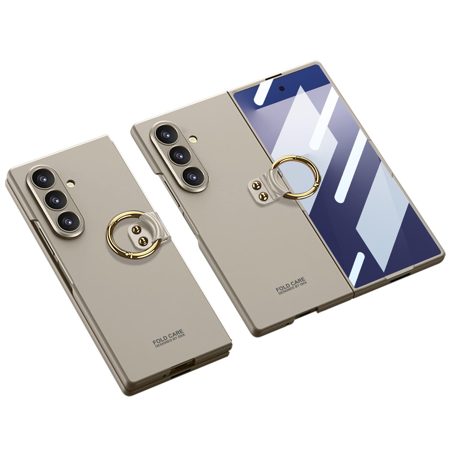 

GKK For Samsung Galaxy Z Fold7 5G Case with Ring Holder Slim Hard PC+Tempered Glass Phone Cover Titanium Grey