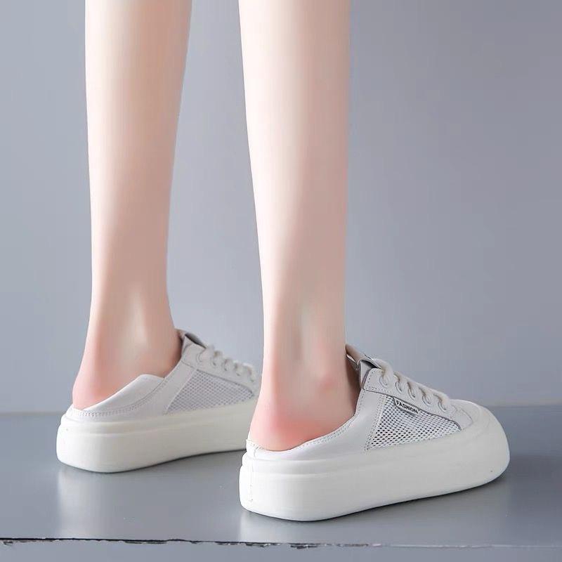 Ugly cute big head bread shoes women's 2024 new summer two and a half drag platform white shoes women's mesh breathable board shoes