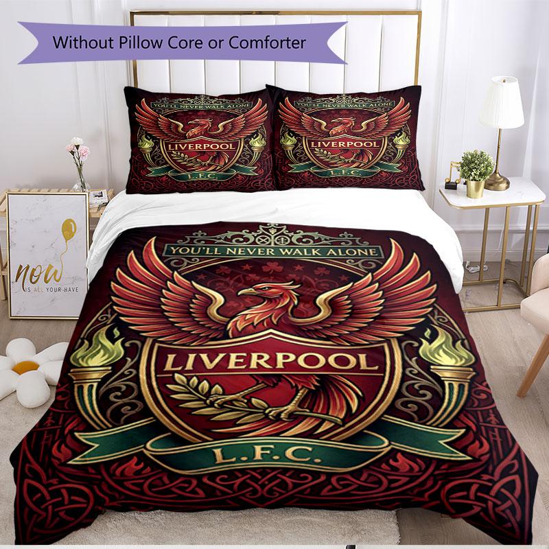 Zestaw 3 poszewek na kołdrę (1*Poszwa na kołdrę + 2*Poszewka na poduszkę, bez rdzenia), Miękki zestaw pościeli na wszystkie pory roku z nadrukiem Liverpool Football Club, Dekoracja sypialni domowej, Prezent