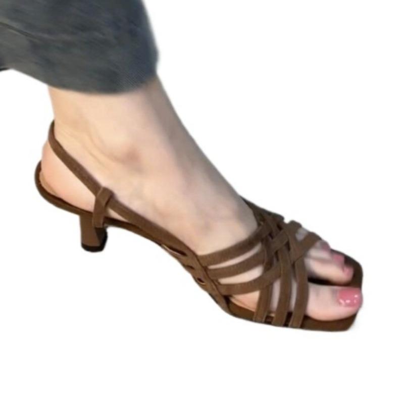 Fashion Mid Heels Women Sandals Designer Retro Suede Heeled Shoes 2025 New Summer Slippers Fashion Elegant Buckle Shoes Dress Sandalias