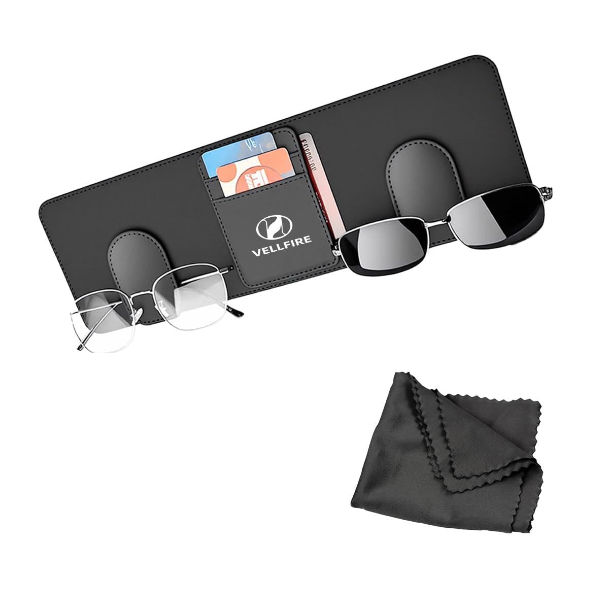 

Vellfire Car Sunglasses Holder with Two Glasses Clips and Three Card Fits Vellfire 20 30 and 40 Securely Mounts to the Sun Made of PU Easy to Large чёрный
