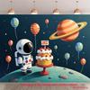 2D Space Birthday Photography Backdrop, Kids Photo Booth Background