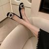 [Su Yinyin of the same style] Year-end dinner~ square head diamond buckle shallow mouth velvet flat-soled single shoes women's commuter shoes
