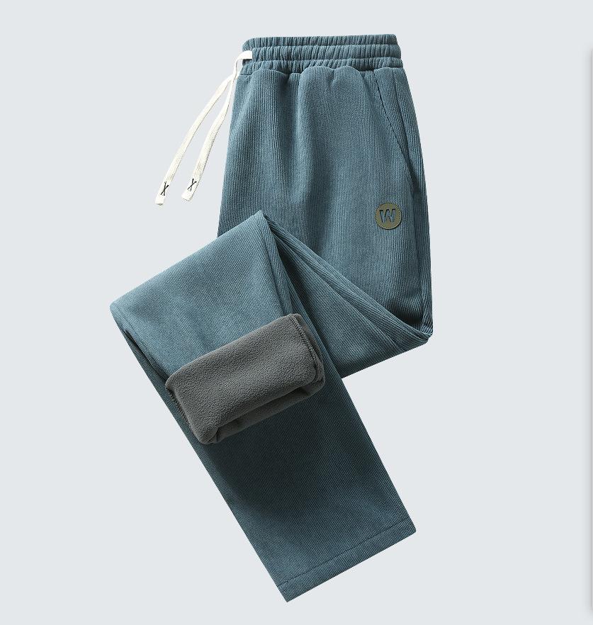 

Мужские теплые вельветовые повседневные брюки на флисовой подкладке, брюки карго на кулиске, эластичная талия, спортивные штаны с карманами, зимние брюки прямого кроя для мужчин 2XL морская волна