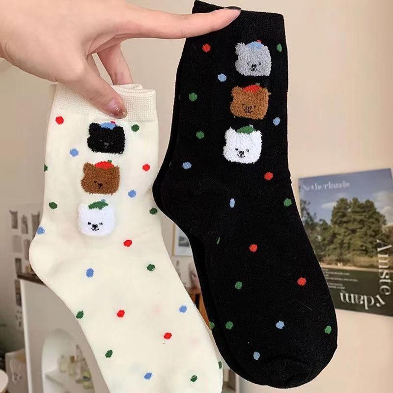 Socken Damen Niedlich Atmungsaktiv Täglich Koreanischer Stil Kawaii Punkt Frühling Mittelhoch Weich Deodorant Lieblich Harajuku Cartoon
